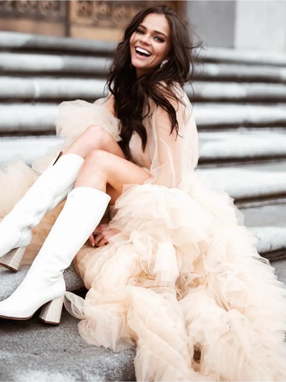 Women's Tulle Layered robe Beige and black
